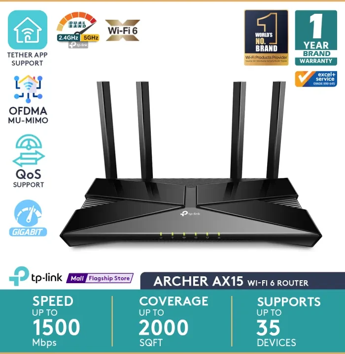 TP-Link Archer AX15 AX1500 Wi-Fi 6 Wireless Dual Band Gigabit Router OFDMA & Tether app support